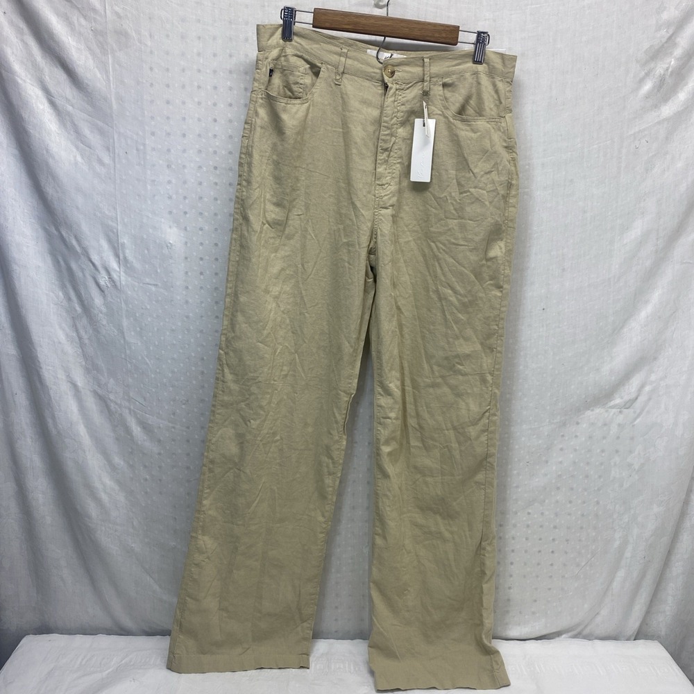 Kancan Women's Wide Leg Linen Blend Pants Beige High Rise Size XL Coastal Preppy